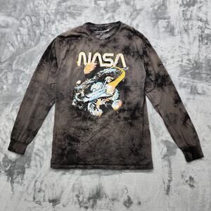 Fifth Sun Shirt Mens S Gray Tie Dye Crew Neck Nasa Graphic Tee Long Sleeves